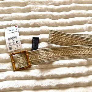 ZARA Beige Woven Belt Bamboo Buckle EU 80 New With Tags